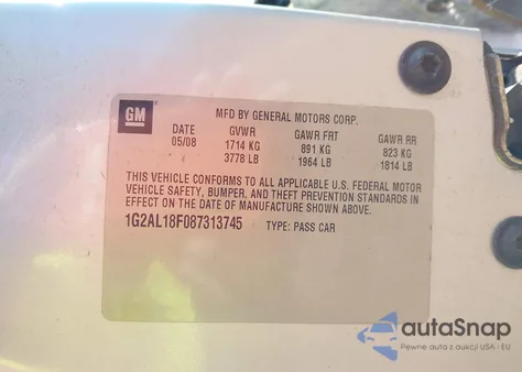 2008 Pontiac G5 z USA, uszkodzony, nr VIN 1G2AL18F087313745